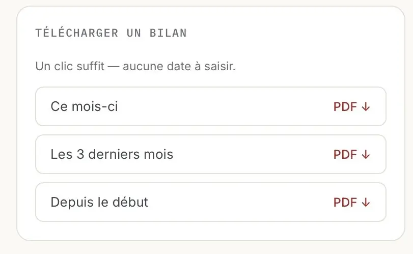 Capture d'écran du bloc de téléchargement de bilan PDF